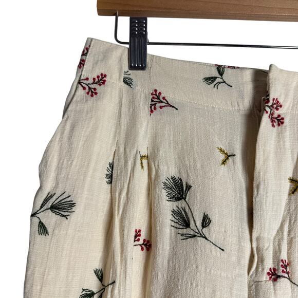 Kourt Sheri Cream Floral Embroidered High Waist Wide Leg Pants Size 2 - Picture 9 of 16